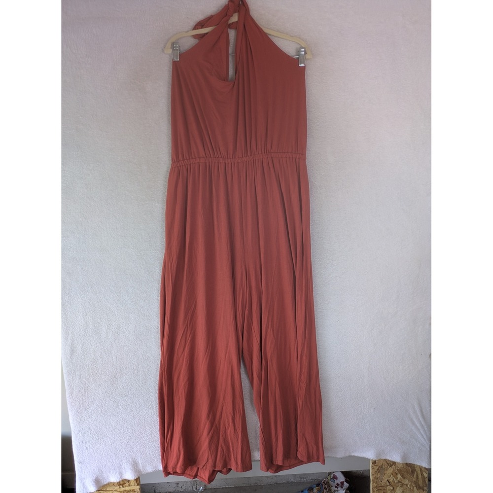 Old Navy Jumpsuit Womens XL Burnt Orange Halter Neck Wide Leg Sleeveless Stretch